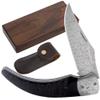YOUSUNLONG Pocket Knife - Folding Knife - Overall 205mm - Japanese Damascus Steel Blade -Natural Black Buffalo Horn Handle with Leather sheath and walnut wooden Knife Box view 1