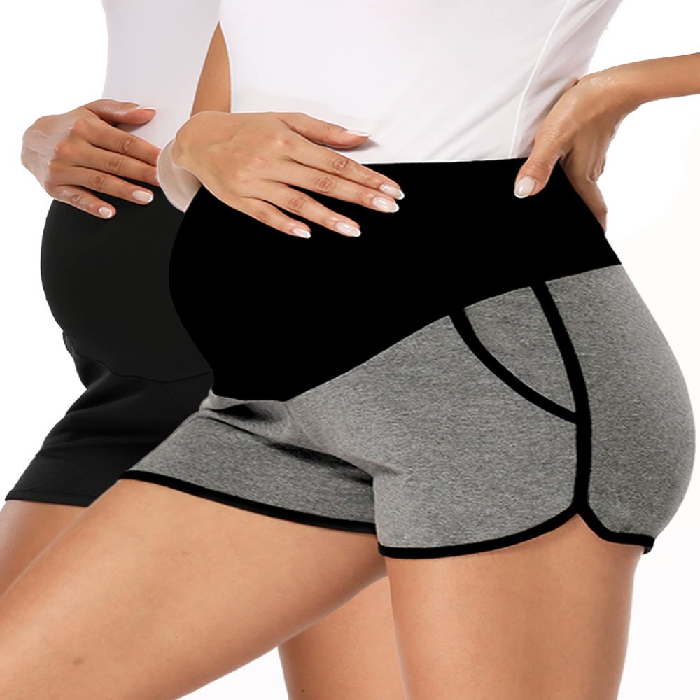 fitglam Women's Maternity Shorts Over Belly Pregnancy Lounge Workout Running Pajama Sleep Shorts with Pockets