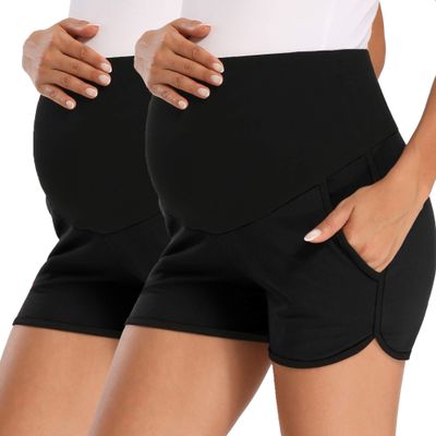fitglam Women's Maternity Shorts Over Belly Pregnancy Lounge Workout Running Pajama Sleep Shorts with Pockets
