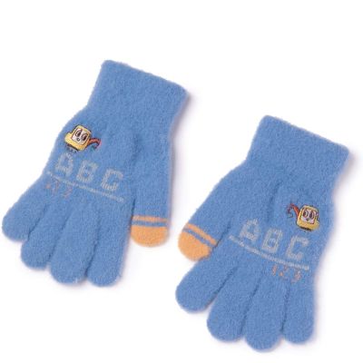 Autumn Winter Gloves for Children Excavator Cartoon Boy Baby Child Kindergarten 3-6 Years Old Knitting Wool Cute Five Fingers (Color : Blue)