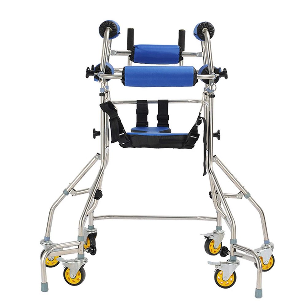 6 Wheels Adult Walking Double Armpit Walking Aid Handicapped Portable Mobility Aid Hemiplegia Lower Limbs Walk Rehabilitation Training Walking Stick ALGFree (Color : Blue)