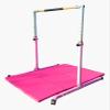 Gymnastic Kip Bar Horizontal Bar Expandable Junior Gymnastics Training - Height Adjustable 3 to 5 FT - w 6'x4' Tumble Mat Asymmetric Bar - Cushioned Fiberglass Bar,HD Curved Legs, Gloves (Pink) view 2