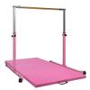 Gymnastic Kip Bar Horizontal Bar Expandable Junior Gymnastics Training - Height Adjustable 3 to 5 FT - w 6'x4' Tumble Mat Asymmetric Bar - Cushioned Fiberglass Bar,HD Curved Legs, Gloves (Pink) view 4