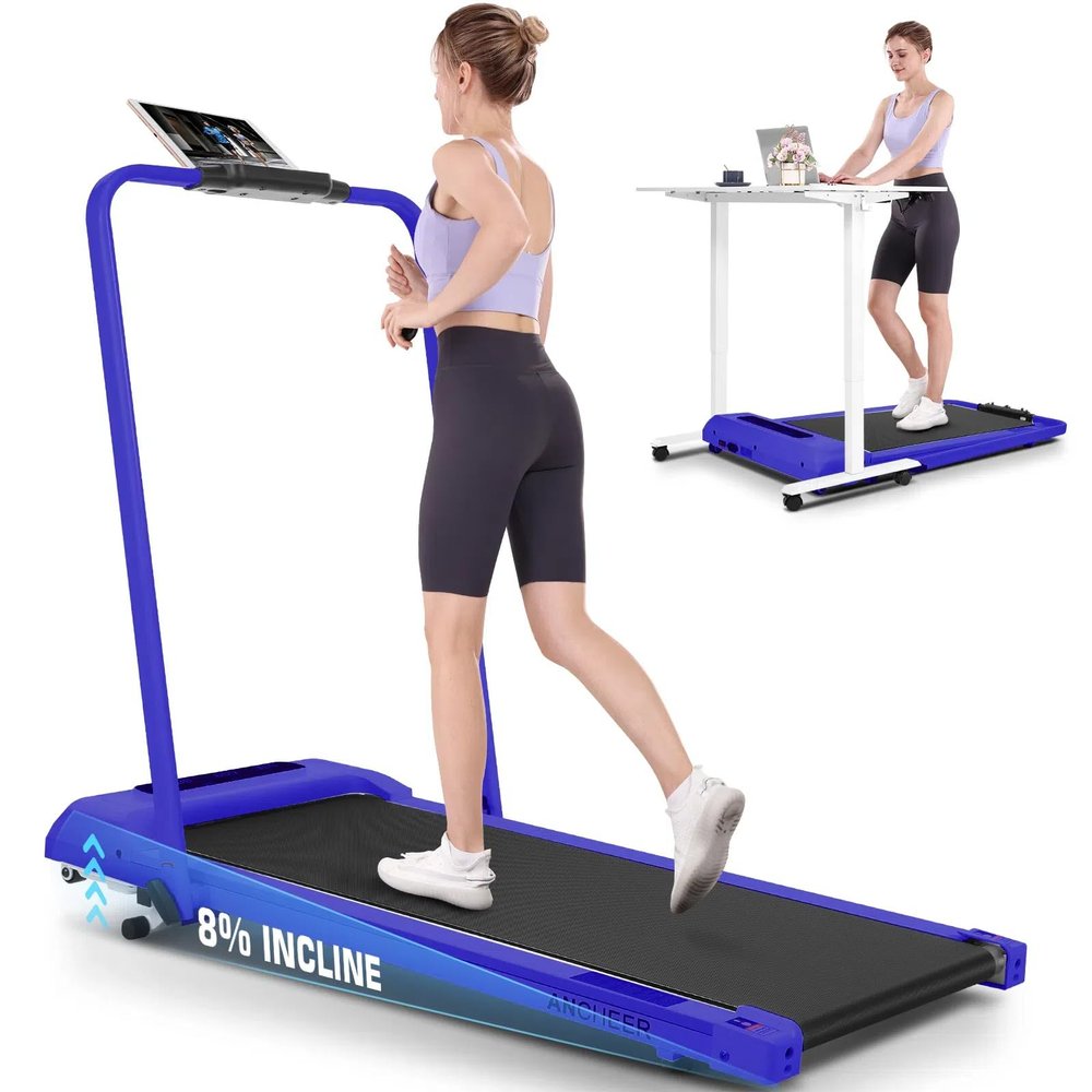Foldable Treadmill with Incline-Walking Pad with Handle Bar-Portable Walking Pad Treadmill 300+ lb Capacity-Under Desk Treadmills, 4 in 1 Running Machine LED Display/Dual Control (Dark Green)
