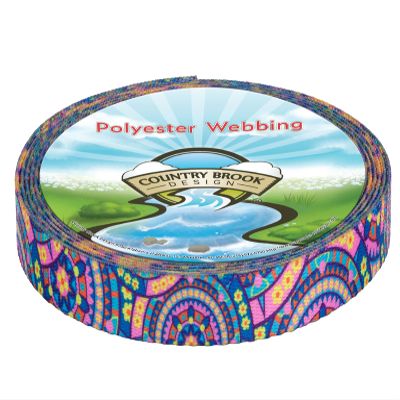 Country Brook Design - Blue Boho Mandala Polyester Webbing (1/2 Inch, 20 Yards)