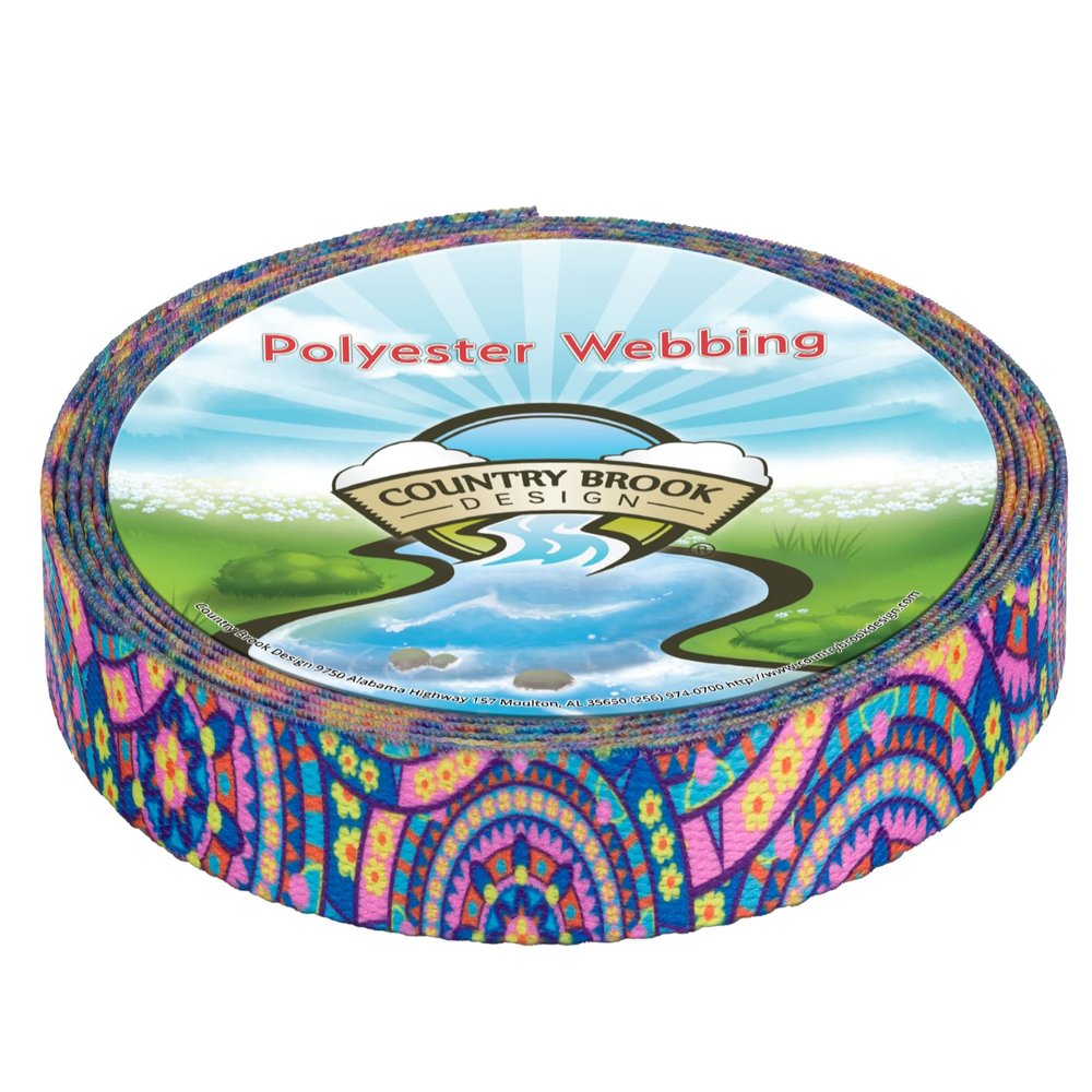 Country Brook Design - Blue Boho Mandala Polyester Webbing (1/2 Inch, 20 Yards)