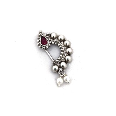 Fusion Vogue Traditional Marathi nathani Silver Plated Nose pin Bridal Pressing Nose Ring for Women