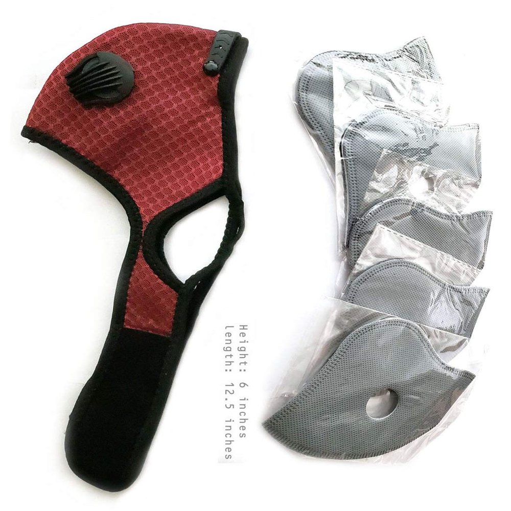 iFightCV Nylon Mesh Sport Mask with Dual Air Valves and Replaceable Filter (Burgundy + 5 Filters)