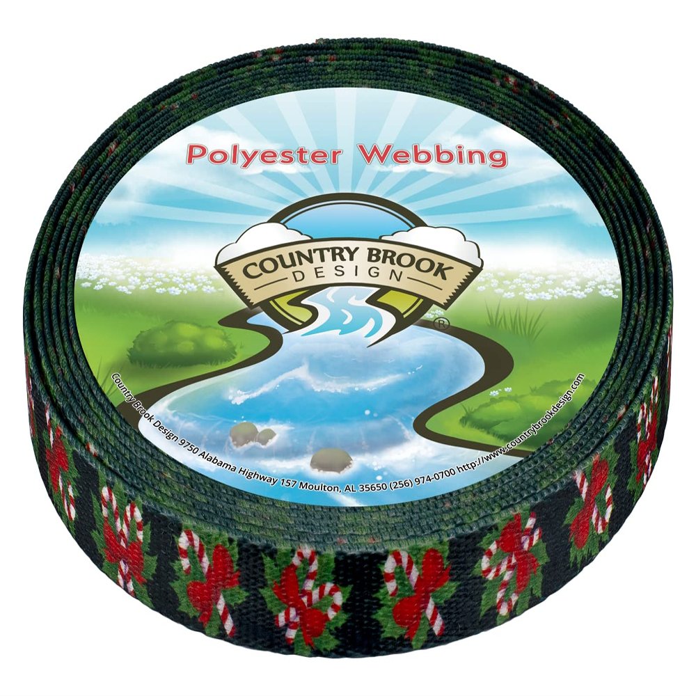 Country Brook Design - Black Candy Cane Polyester Webbing (1/2 Inch, 50 Yards)