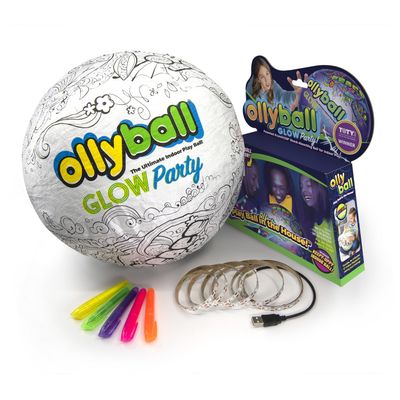 Ollyball Glow Party Indoor Play Ball Set - 12-Inch Glow in The Dark Ball for Kids & Adults - Includes 6ft LED UV Blacklight & 5 Neon Markers - Award-Winning Indoor Kickball & Light Up Balls for Kids
