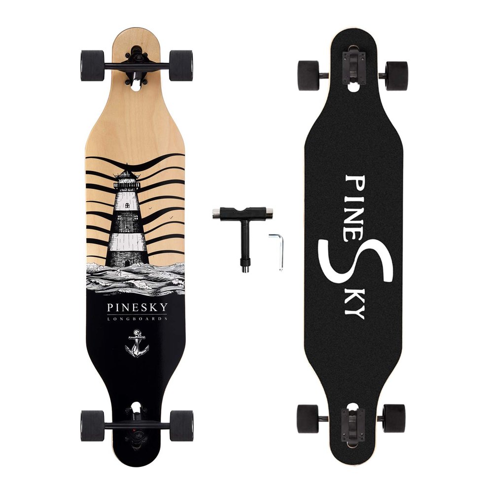 PINESKY 41 Inch Longboard Skateboard 9 Ply Natural Maple Complete Skateboard Cruiser for Cruising, Carving, Free-Style and Downhill with T-Tool Beacon