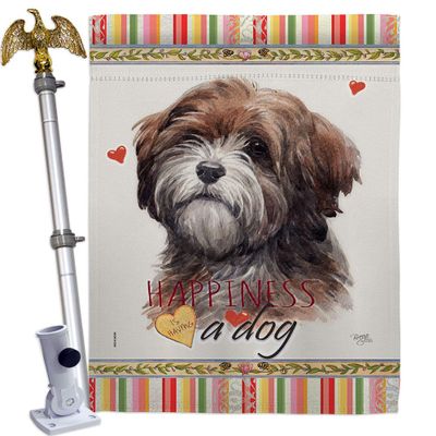 Brown Tibetan Terrier Happiness House Flag Eagle Set Animals Dog Puppy Spoiled Paw Canine Fur Pet Nature Farm Animal Creature Small Decorative Gift Yard Banner Made In USA 28 X 40
