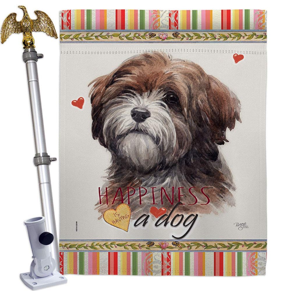Brown Tibetan Terrier Happiness House Flag Eagle Set Animals Dog Puppy Spoiled Paw Canine Fur Pet Nature Farm Animal Creature Small Decorative Gift Yard Banner Made In USA 28 X 40