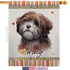 Brown Tibetan Terrier Happiness House Flag Eagle Set Animals Dog Puppy Spoiled Paw Canine Fur Pet Nature Farm Animal Creature Small Decorative Gift Yard Banner Made In USA 28 X 40 view 2