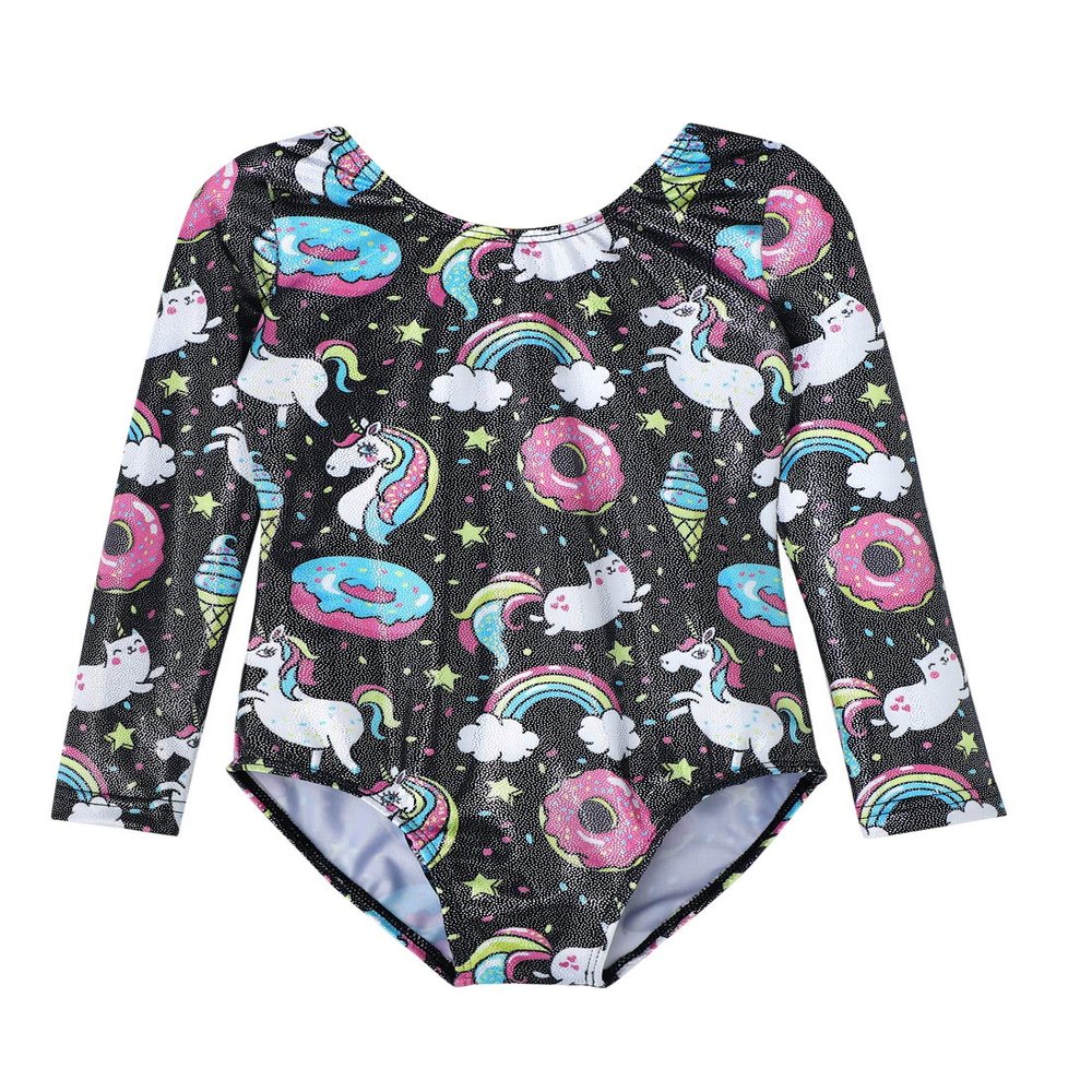 HOZIY Long Sleeve Leotards for Girls Black Gymnastics Toddlers 2t 3t Donuts Unicorn Ice Cream Rainbow Stars