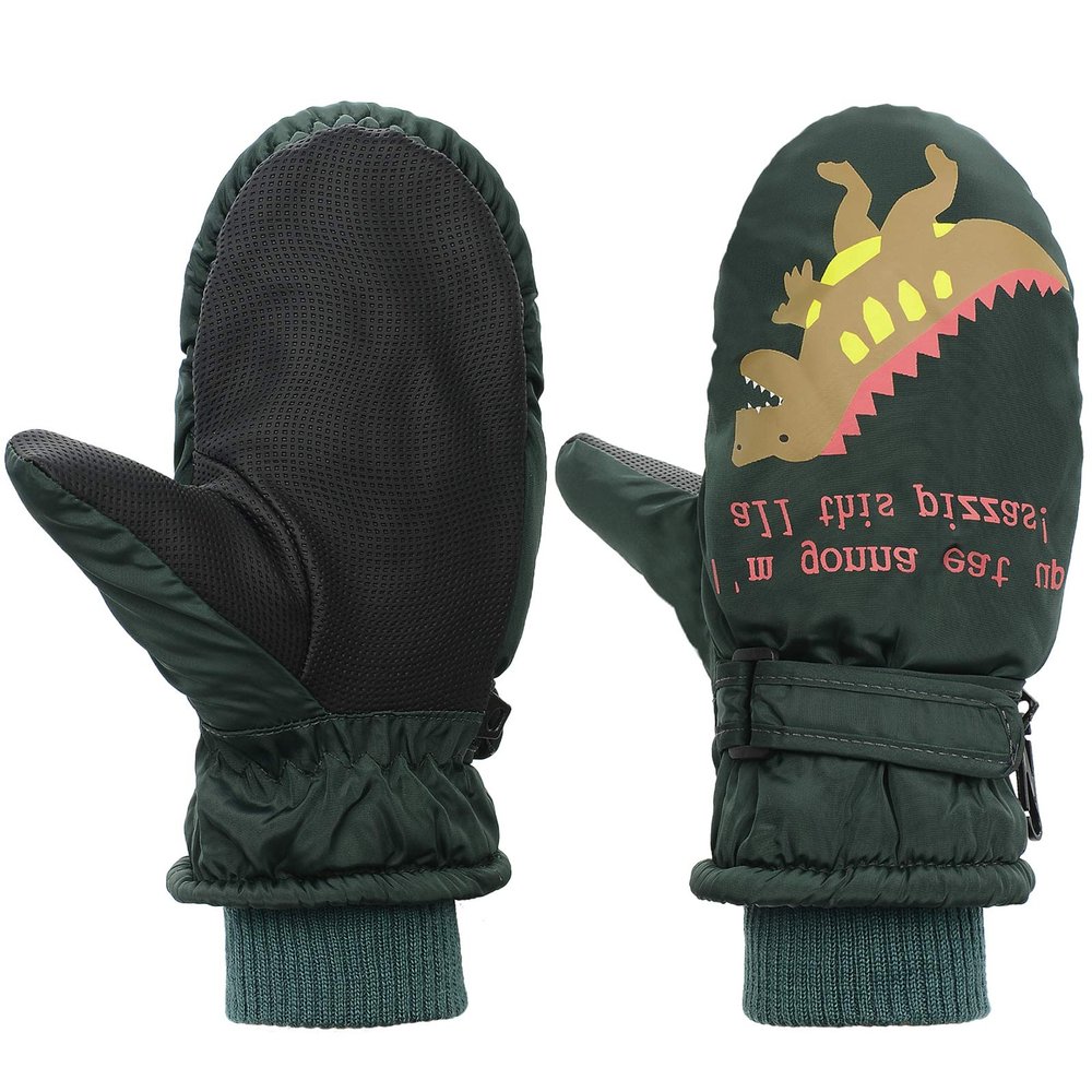 Toddler Mittens Winter Snow Glove waterproof mitten Warm Fleece Kid Ski Gloves for Boys Girls Green Dinosaur S