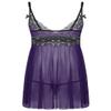 easyforever Mens Sissy Sheer Lace Lingerie Set Deep V Neck Lace Trim Chemise Babydoll with G-String Briefs Purple X-Large view 2