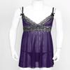 easyforever Mens Sissy Sheer Lace Lingerie Set Deep V Neck Lace Trim Chemise Babydoll with G-String Briefs Purple X-Large view 3