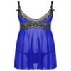 easyforever Mens Sissy Sheer Lace Lingerie Set Deep V Neck Lace Trim Chemise Babydoll with G-String Briefs Royal_Blue X-Large view 1