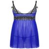 easyforever Mens Sissy Sheer Lace Lingerie Set Deep V Neck Lace Trim Chemise Babydoll with G-String Briefs Royal_Blue X-Large view 2