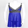 easyforever Mens Sissy Sheer Lace Lingerie Set Deep V Neck Lace Trim Chemise Babydoll with G-String Briefs Royal_Blue X-Large view 3