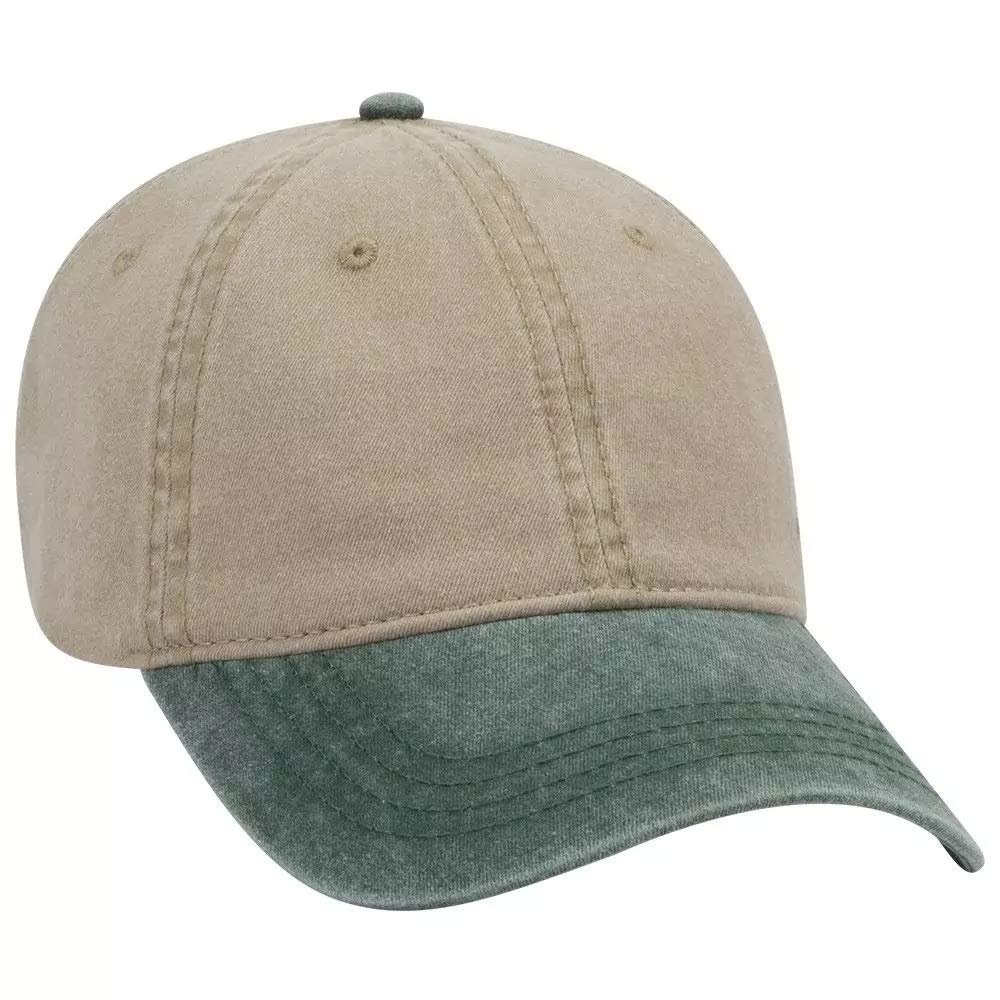 Ashen Fane Washed Solid Pigment Dyed Cotton Twill Brass Buckle Hat, DK Green and Khaki