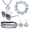 Ujuuu 5 Pieces 1970s Disco Accessories Disco Set Ball Earrings Necklace Bracelet Bling Headband and Sunglasses for Women view 1