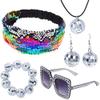 Ujuuu 5 Pieces 1970s Disco Accessories Disco Set Ball Earrings Necklace Bracelet Bling Headband and Sunglasses for Women view 2