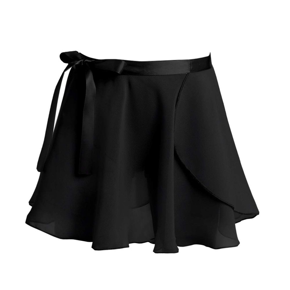 Yartina Kids Girls Dancewear Chiffon Ballet Gymnastics Sports Dance Pull-On Skating Tutu Skirts with Waist Tie Black S