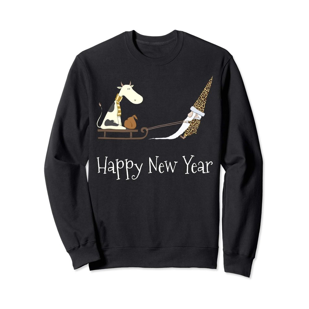 Happy New Year 2021 Tee Funny Gnome & Cow Leopard Christmas Sweatshirt