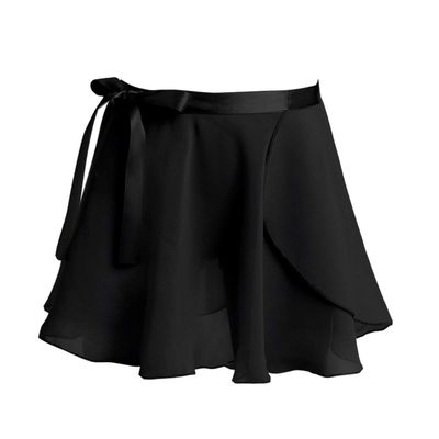 Yartina Kids Girls Dancewear Chiffon Ballet Gymnastics Sports Dance Pull-On Skating Tutu Skirts with Waist Tie Black L