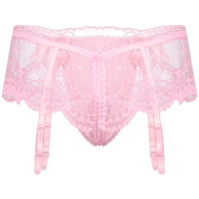 ACSUSS Mens Sexy Sissy Pouch Lingerie Underwear Girly Costumn T-Back Brieft with Garters Pink One Size