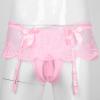 ACSUSS Mens Sexy Sissy Pouch Lingerie Underwear Girly Costumn T-Back Brieft with Garters Pink One Size view 3