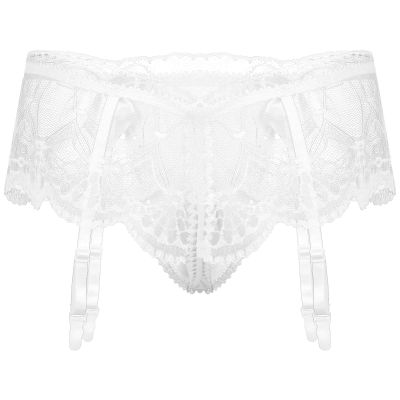 ACSUSS Mens Sexy Sissy Pouch Lingerie Underwear Girly Costumn T-Back Brieft with Garters White One Size