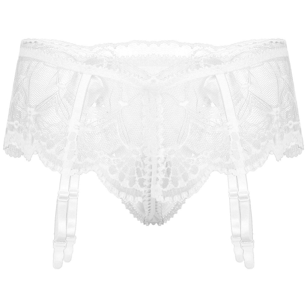 ACSUSS Mens Sexy Sissy Pouch Lingerie Underwear Girly Costumn T-Back Brieft with Garters White One Size