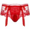 ACSUSS Mens Sexy Sissy Pouch Lingerie Underwear Girly Costumn T-Back Brieft with Garters Red One Size view 1