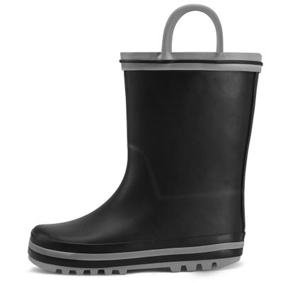 K KomForme Kids Rain Boots Waterproof Printed Rubber boots with Handles, Size 12 Little Kid, Black