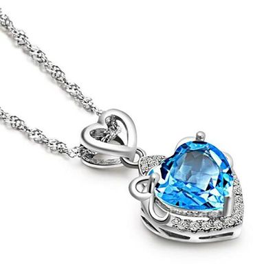 Sterling Silver Topaz CZ Flower Heart Love Pendant Necklace Chain 18" Christmas Gift charm original