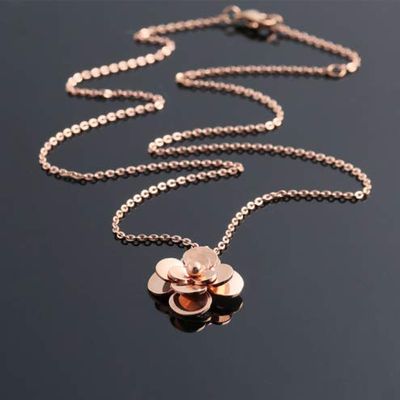 18-20" Rose Gold color Titanium Stainless Steel Camellia Flower Pendant Necklace PE7 charm original