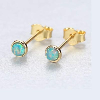 18K Gold color On Sterling Silver 925 4mm Round Fire Opal Stud Earrings Gift Box PE39 charm original
