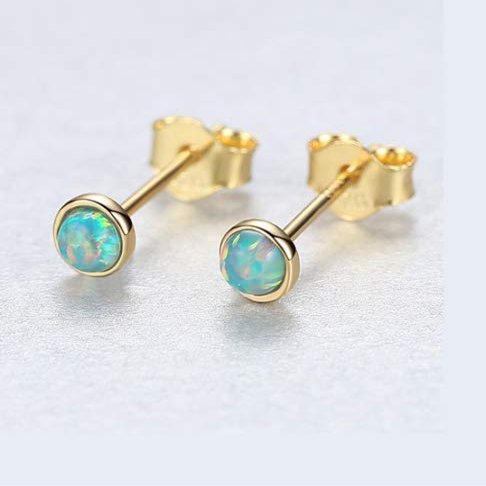 18K Gold color On Sterling Silver 925 4mm Round Fire Opal Stud Earrings Gift Box PE39 charm original