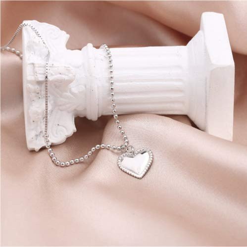 925 Sterling Silver High Polished Heart Pendant Necklace Beads Chain 16+2" PE48 charm original