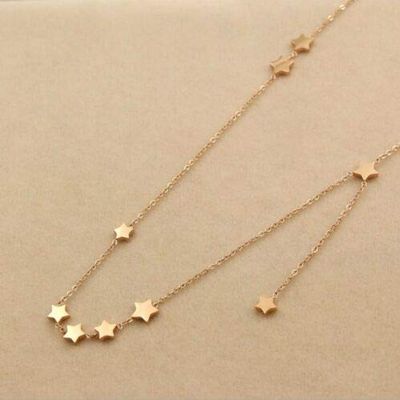 18K Rose Gold color 9 Stars Stainless Steel Pendant Necklace Choker Gift 16"+2" PE12 charm original