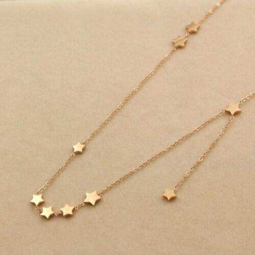 18K Rose Gold color 9 Stars Stainless Steel Pendant Necklace Choker Gift 16"+2" PE12 charm original