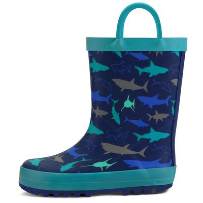 K KomForme Kids Rain Boots Waterproof Printed Rubber boots with Handles, Size 9 Toddler, Ocean World