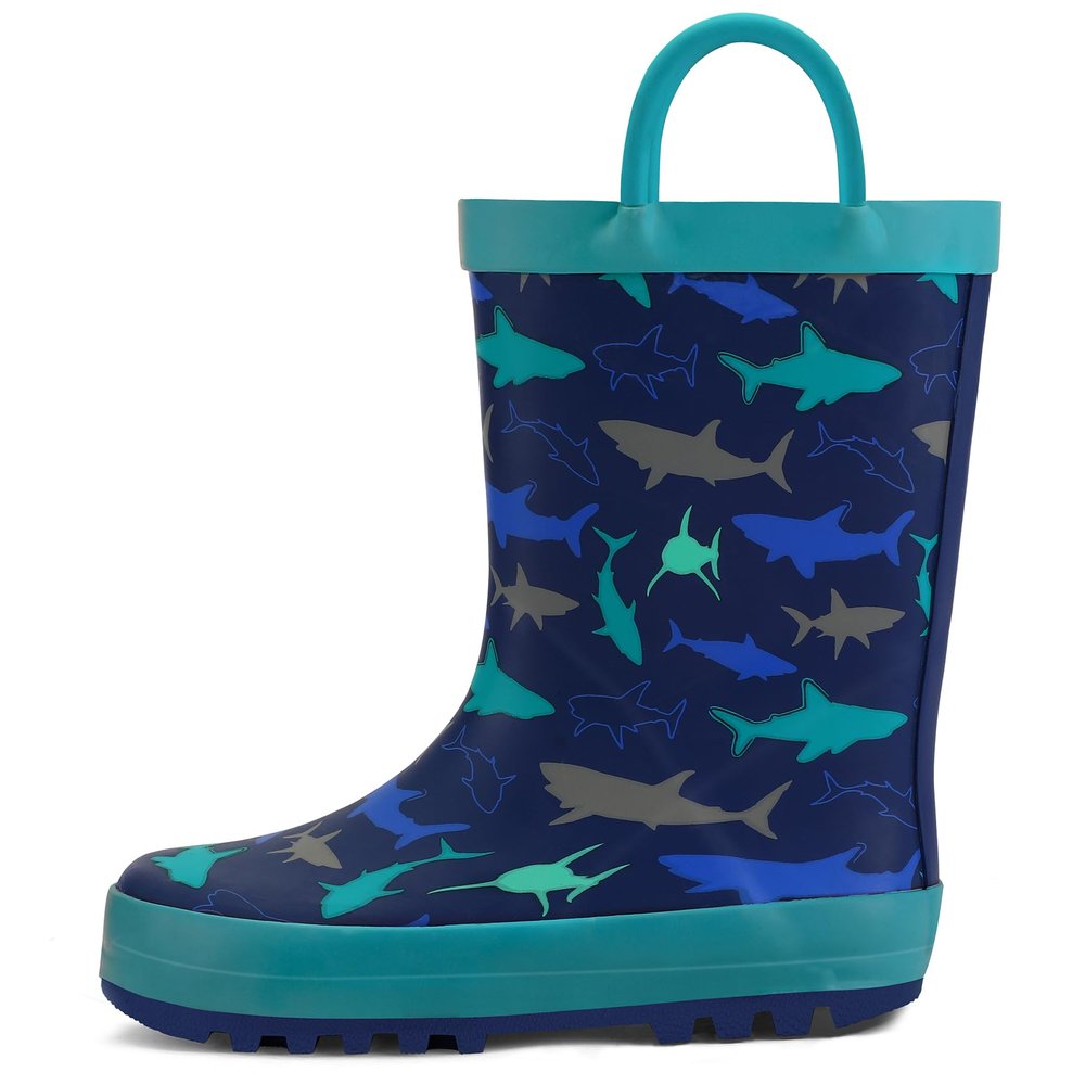 K KomForme Kids Rain Boots Waterproof Printed Rubber boots with Handles, Size 9 Toddler, Ocean World