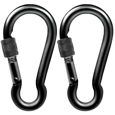 PROND Locking Carabiners, Heavy Duty Carabiner, 316 Stainless Steel Screw Lock Carabiner Hooks (Black - 2PCS)