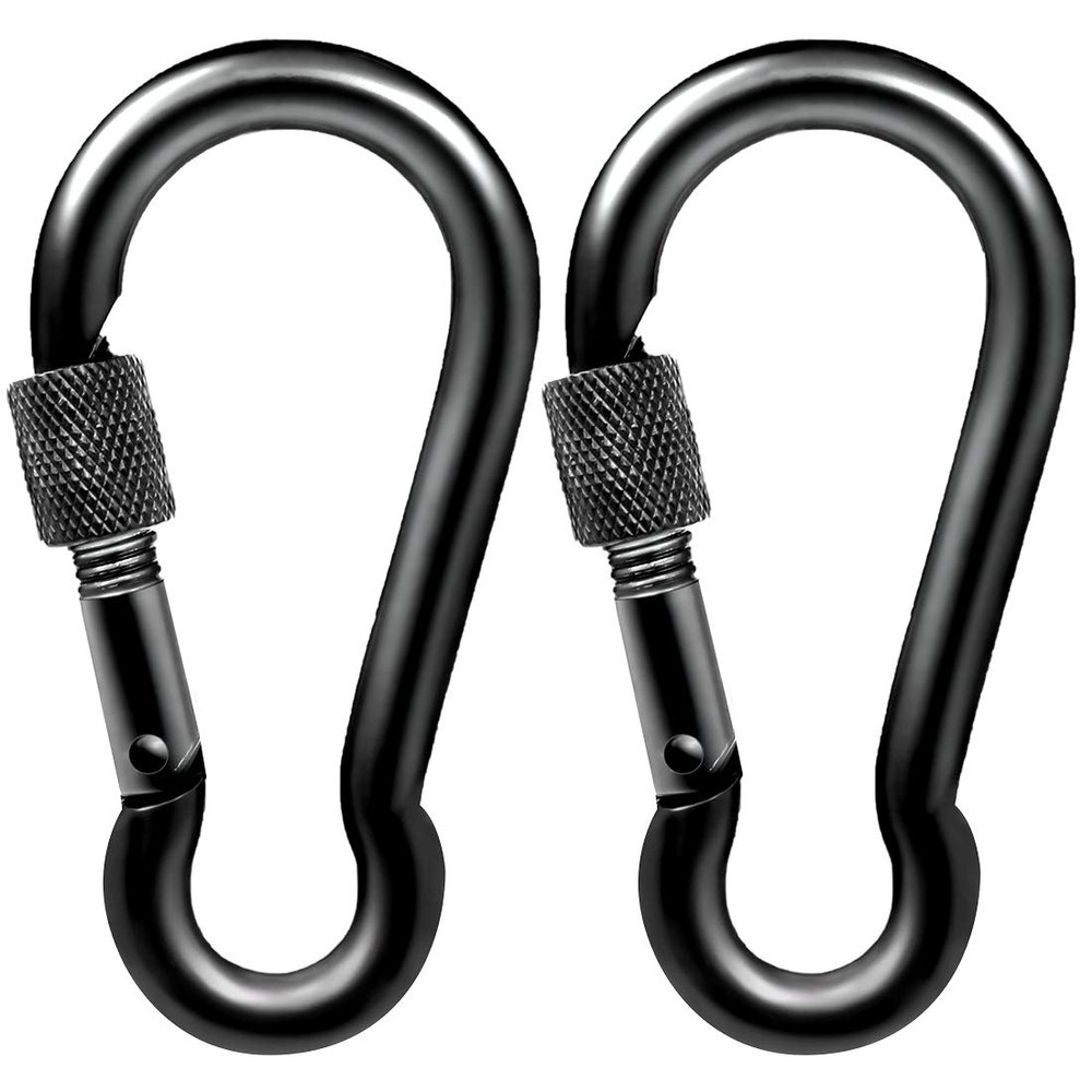 PROND Locking Carabiners, Heavy Duty Carabiner, 316 Stainless Steel Screw Lock Carabiner Hooks (Black - 2PCS)