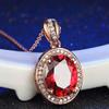 18" Silver Red Solitaire Ruby Pendant Oval Rose Gold color Plate Necklace Gift Box A25 charm original view 1