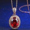 18" Silver Red Solitaire Ruby Pendant Oval Rose Gold color Plate Necklace Gift Box A25 charm original view 2